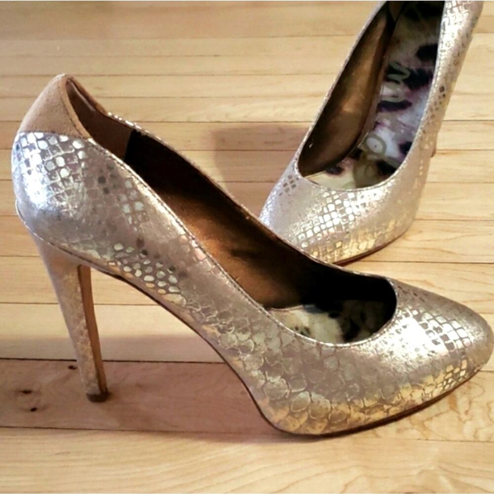 Sam Edalmen Womens YASMINE Platform Snakeskin Heels Old Money Nordstrom Gold 8.5